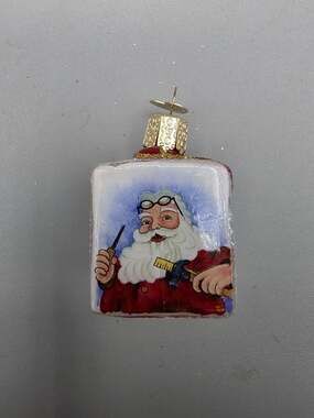 Vtg Old World Christmas Hand Painted Inside Art Santa Making Presents Ornament